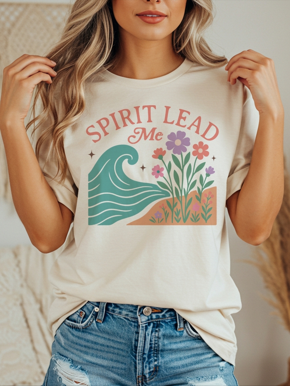 Spirit Lead Me T-Shirt | Wave and Wildflower Illustration